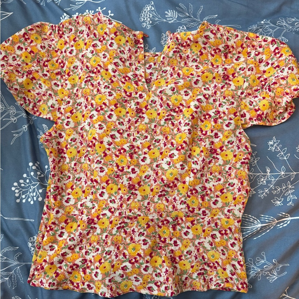 Floral Yellow and Red Women's Top